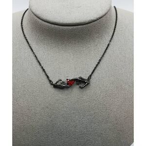 Skeleton Hands Heart Necklace 925 Black Gothic CZ 18"+2